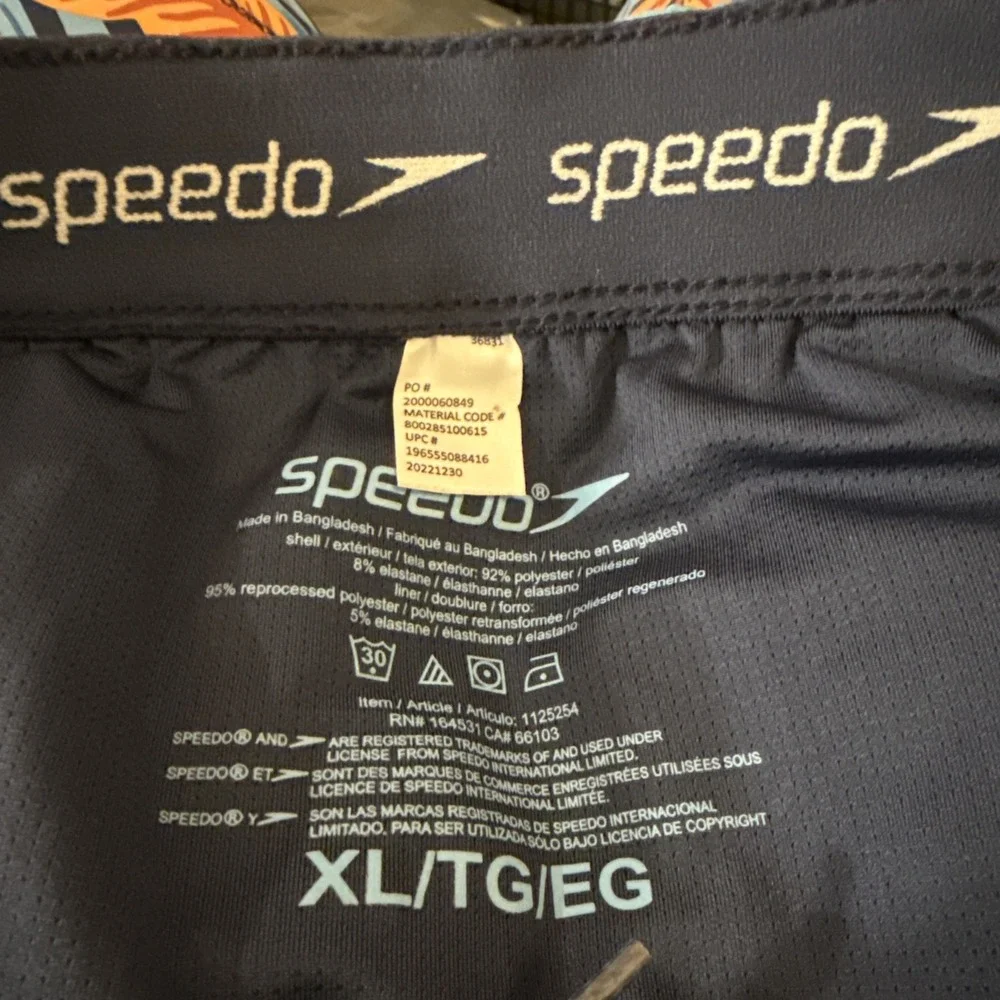 Speedo Swim Trunks Men's XL Blue Orange Tropical Print Elastic‎ Waist